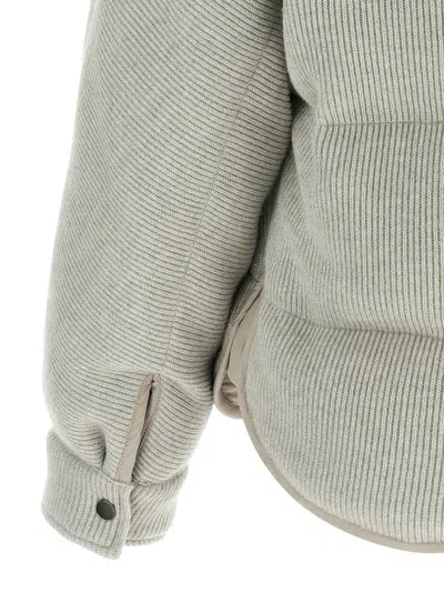 Brunello Cucinelli Lame Wool Down Jacket Puffer Jackets Silver In Green