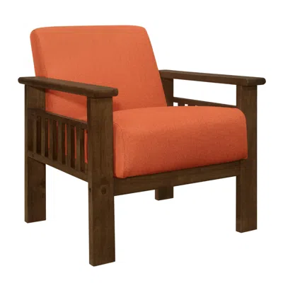 Hivvago Bella 32 Inch Accent Chair Armchair, Storage Arms, Orange, Solid Rubberwood In Orange