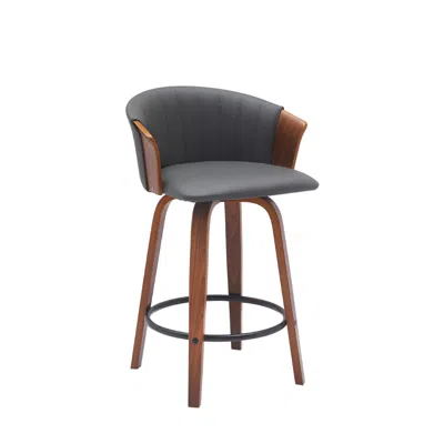 Hivvago Oja 26 Inch Swivel Counter Stool Chair, Gray Faux Leather, Walnut Brown In Gray