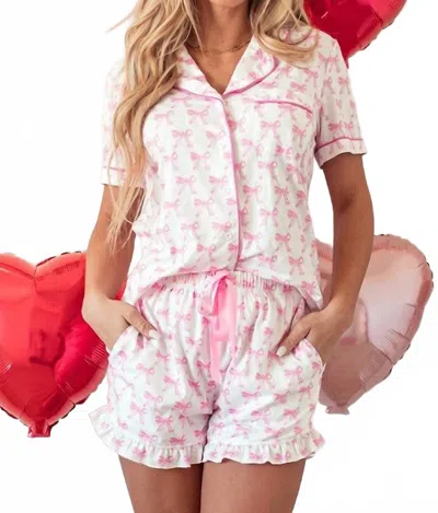 Ynique Short Sleeve And Ruffled Shorts Pajama Set In Pink In Pink