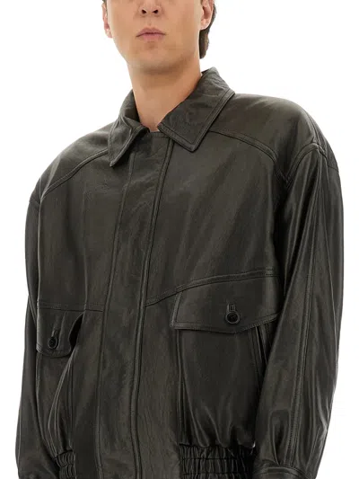 Saint Laurent Balloon Leather Jacket In Black