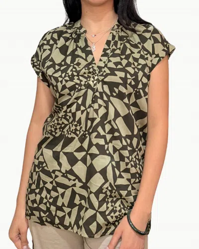 Mason's Adele Tencel Short Sleeve Top In Green Geometric Print In Green