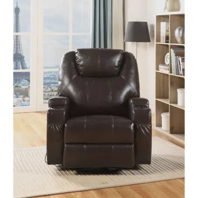 Hivvago Contemporary Polyurethane Upholstered Metal Rocker Recliner With Swivel, Brown In Brown