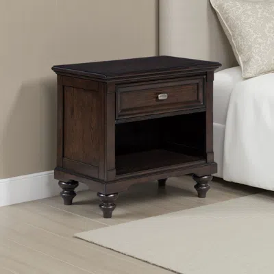 Hivvago Meon Nightstand W Drawer And Open Cubby Shelf, Dark Oak Brown Wood In Brown