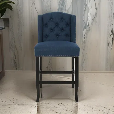 Hivvago Counter Height Chair Set Of 2, Tufted Wingback, Nailhead Trim, Navy Blue In Blue