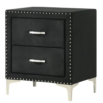 Hivvago Moha 28 Inch Nightstand, Wood, 2 Drawers, Metal Handles, Black Velvet In Black
