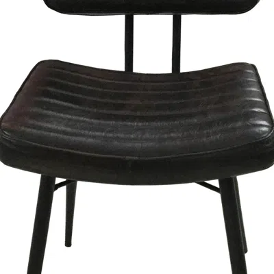 Hivvago Mia 18 Inch Side Chair, Set Of 2, Dyed Espresso Leather, Vertical Tufting In Black