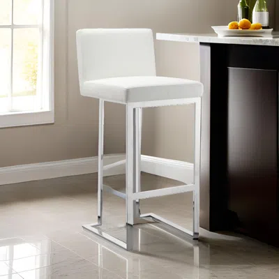 Hivvago Boly 26 Inch Counter Height Chair, White Faux Leather, Foam Cushions, Steel In White