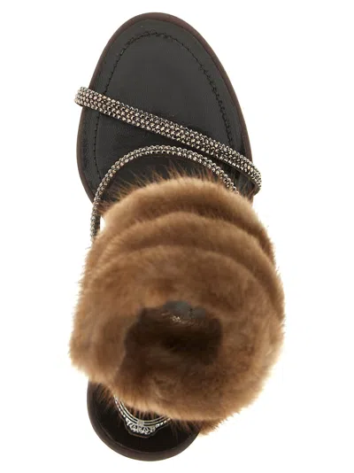 René Caovilla Heeled Sandal With Real Fur Details In Brown
