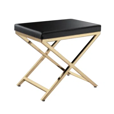 Hivvago Myra 21 Inch Accent Stool, Black Faux Leather, Gold Finished Cross Legs In Gold