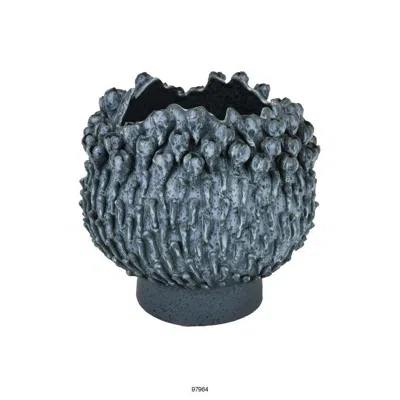 Hivvago 12 Inch Decorative Bowl With Drop Accents, Modern Style, Blue Ceramic In Blue