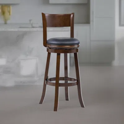 Hivvago Milo Swivel Barstool Chair, Black Faux Leather, 34 Inch Extra Tall In Brown