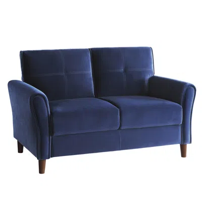 Hivvago Sarah 57 Inch Loveseat, Blue Velvet, Stitch Tufting, Reversible Cushions In Blue