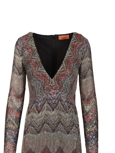 Missoni Midi Dress With Zigzag Pattern In Brown