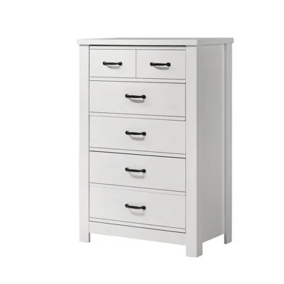 Hivvago Jermy 47 Inch Tall Dresser, 5 Drawers, Black Handles, Crisp White Finish In White