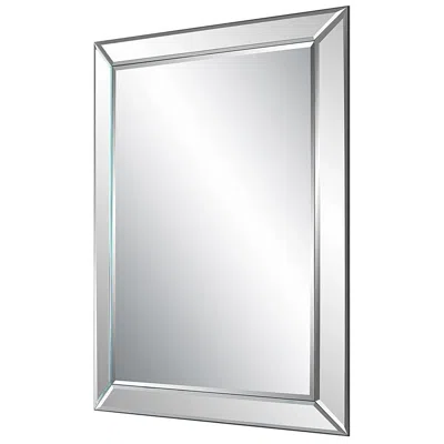 Hivvago 39 Inch Wood Mirror, Mirrored Frame, Beveled Panels, Silver In Silver