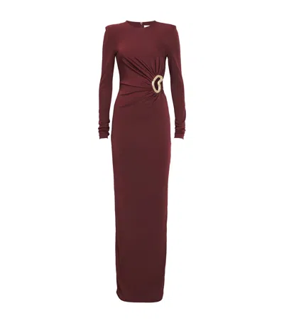 Rebecca Vallance Mischa Embellished Gathered Stretch-jersey Gown In Burgundy