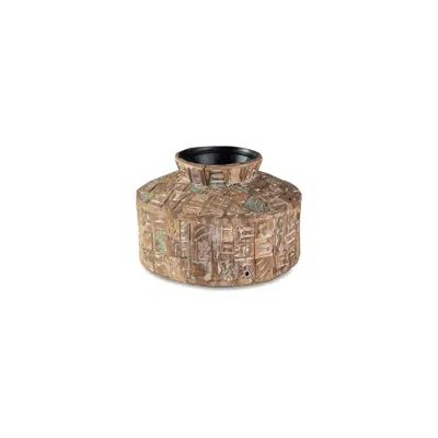Hivvago Meti 13 Inch Accent Flower Vase, Decorative Pot Style, Brown Black Metal In Brown