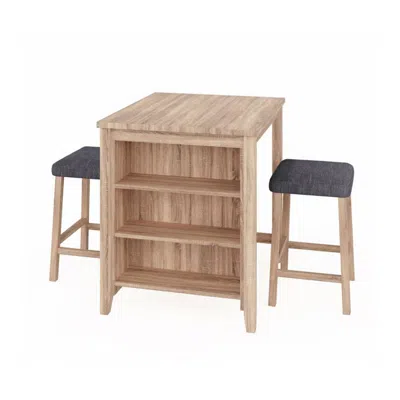 Hivvago Dawny 3pc Counter Height Table Set With Stools, Shelves, Brown Oak Wood In Brown