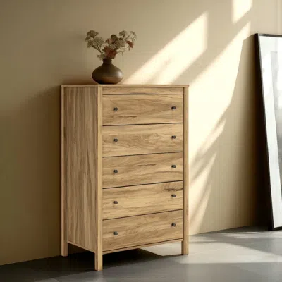 Hivvago Maci Tall Dresser Chest, 5 Drawers, Natural Brown Wood Finish, 50 Inch In Brown