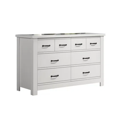 Hivvago Jermy 51 Inch Wide Dresser, 6 Drawers, Black Handles, Crisp White Finish In White