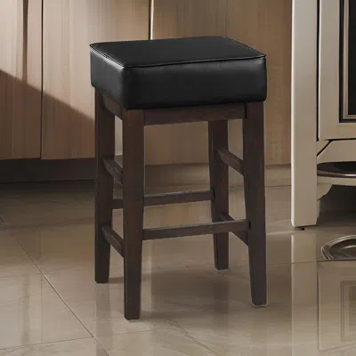 Hivvago Vin 26 Inch Counter Height Stool, Black Faux Leather Seat, Dark Brown, Set Of 2 In Black