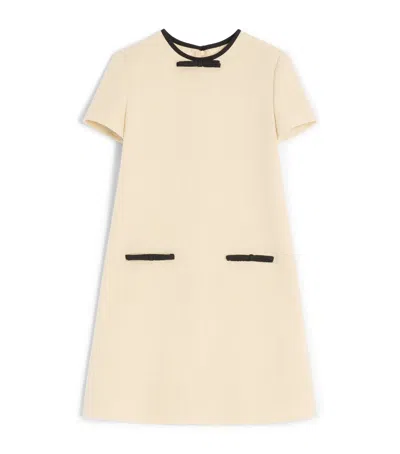 Valentino Bow Detail Virgin Wool Blend Tweed Minidress In Neutral