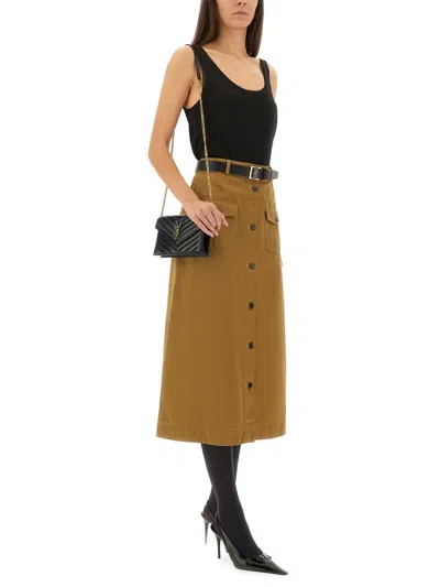 Saint Laurent Midi Skirt With Buttons In Brown
