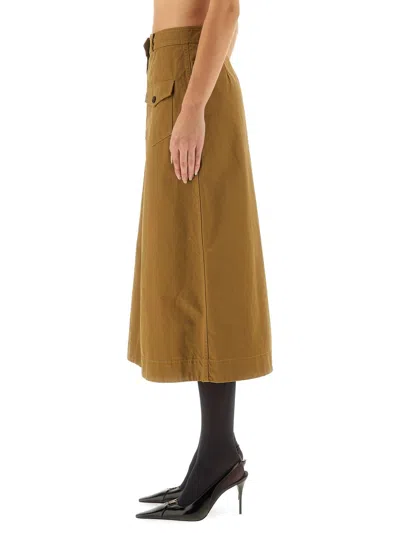 Saint Laurent Midi Skirt With Buttons In Brown