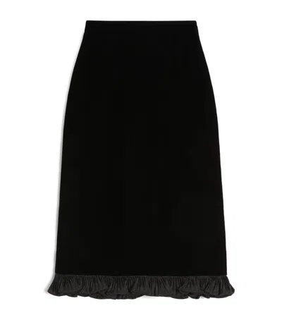 Valentino Velvet Ruffled Pencil Skirt In Black