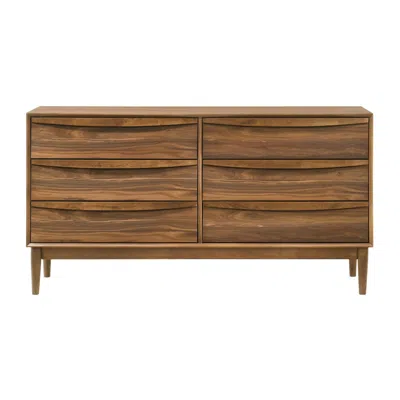 Hivvago Mian 55 Inch Wide Dresser, 6 Drawer, Linear Undercut Handle, Walnut In Brown