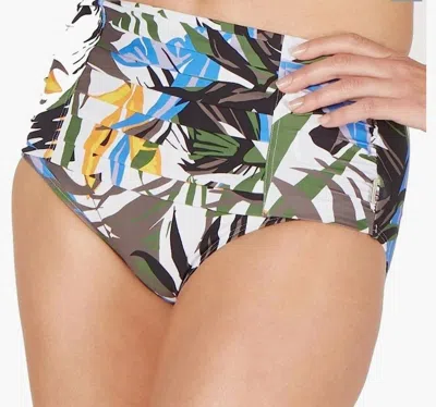 Calvin Klein Standard Pleated High Waist Bikini Bottom In Olive Multi In Multi