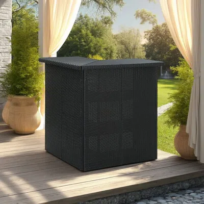 Hivvago Outdoor Corner Bar Table, 3 Shelves, Black Rattan And Steel, 41 Inch In Black