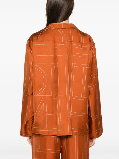Totême Toteme Monogram Silk Shirt In Orange