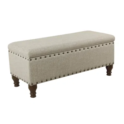 Hivvago Textured Fabric Upholstered Wooden Storage Bench With Nail Head Trim, Large, Beige And Brown In Neutral