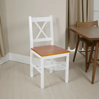 Hivvago Dining Side Chair Set Of 2, X Back Design, White, Brown Pine Wood In White