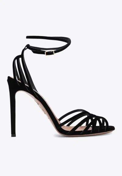 Aquazzura Wild Dream 105 Black Velvet Sandals In Black