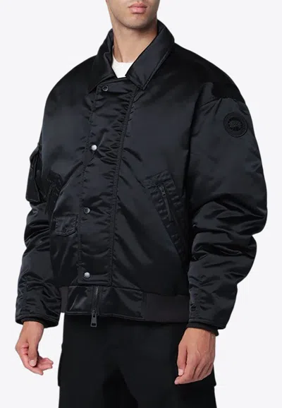 Canada Goose Aviator Bomber Jacket With Ribbed Cuffs And Pockets In Black