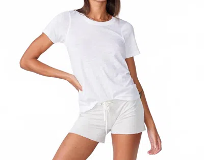 Monrow Textured Tri Blend Crew Neck Tee In White In White