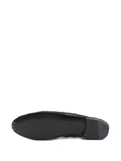 Gucci Almond Toe Mesh Loafers Embellished With Crystals In Black