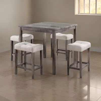Hivvago 5 Piece Counter Height Table Set With 4 Stools, Beige Fabric, Gray Wood In Gray