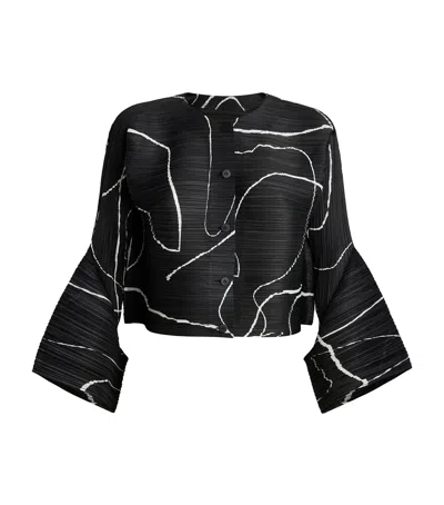 Issey Miyake Abstract Pattern Cropped Cardigan With Flared Sleeves In Black