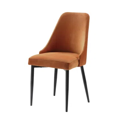 Hivvago Gene 19 Inch Side Dining Chair, Tall Curved Back, Orange Velvet, Black In Brown