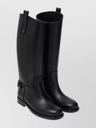 Burberry Women Black Boots With Side Logo Plaque In Leather Woman In Black