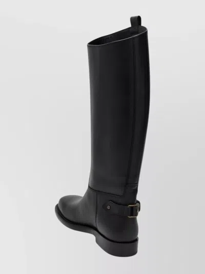 Burberry Women Black Boots With Side Logo Plaque In Leather Woman In Black