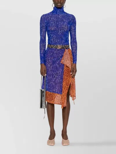 Dries Van Noten Abstract Pattern Long Sleeve Turtleneck Knitwear In Blue