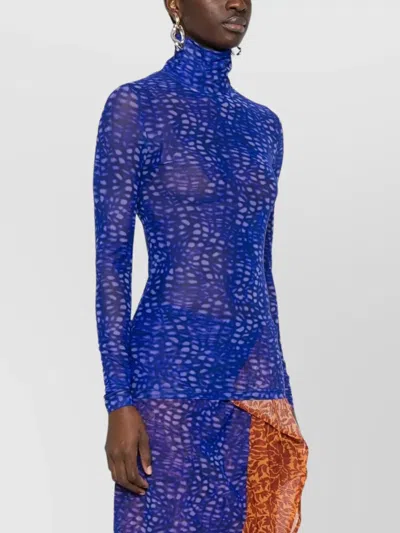 Dries Van Noten Abstract Pattern Long Sleeve Turtleneck Knitwear In Blue