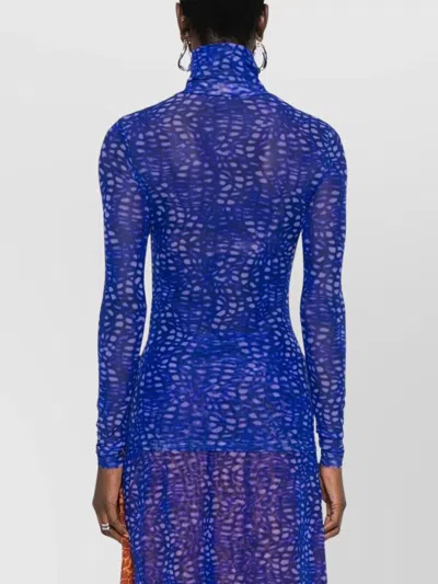 Dries Van Noten Abstract Pattern Long Sleeve Turtleneck Knitwear In Blue