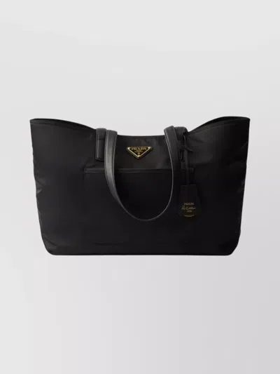 Prada Re-edition 1978 Medium Re-nylon And Saffiano Leather Tote Bags In Black