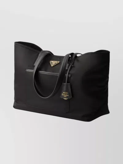 Prada Re-edition 1978 Medium Re-nylon And Saffiano Leather Tote Bags In Black